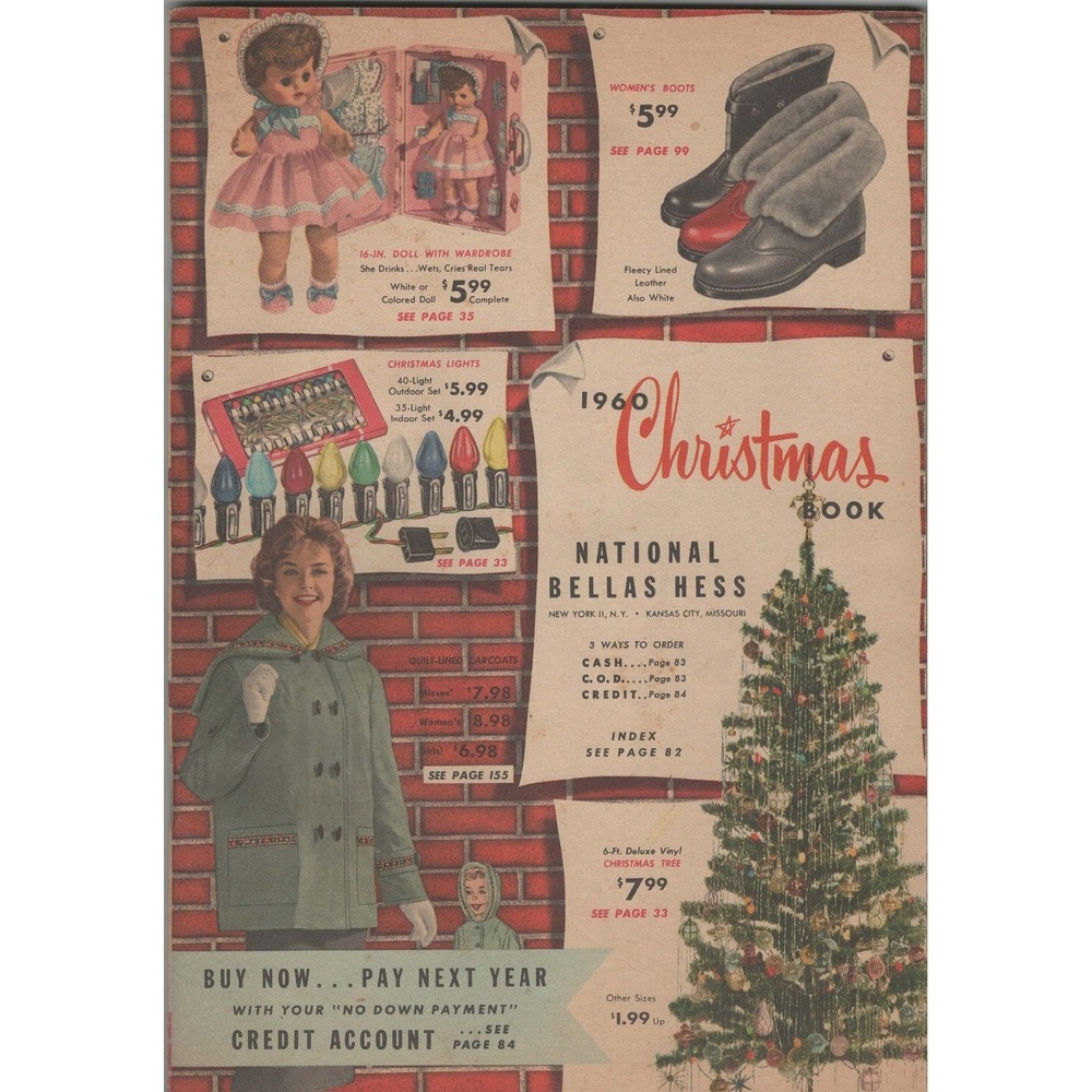 1960 National Bellas Hess Christmas Book Catalog Vintage Toys Decor 6.6x9.5in
